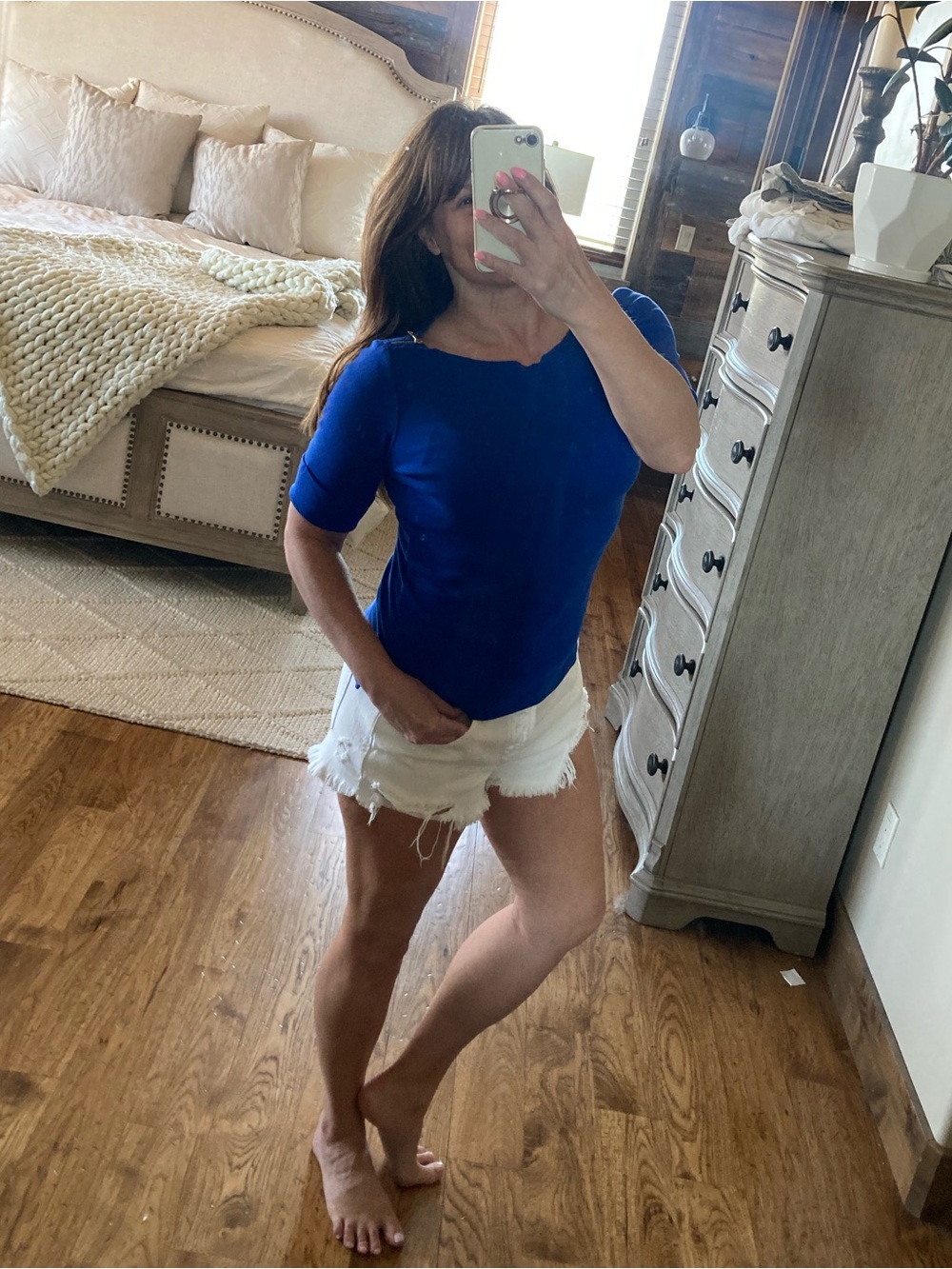Lauren Ralph Lauren Preppy Royal Blue Cotton Knit 1/4 Sleeve Top - Picture 2 of 7